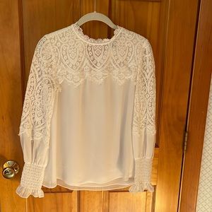 White House Black Market lace trim blouse